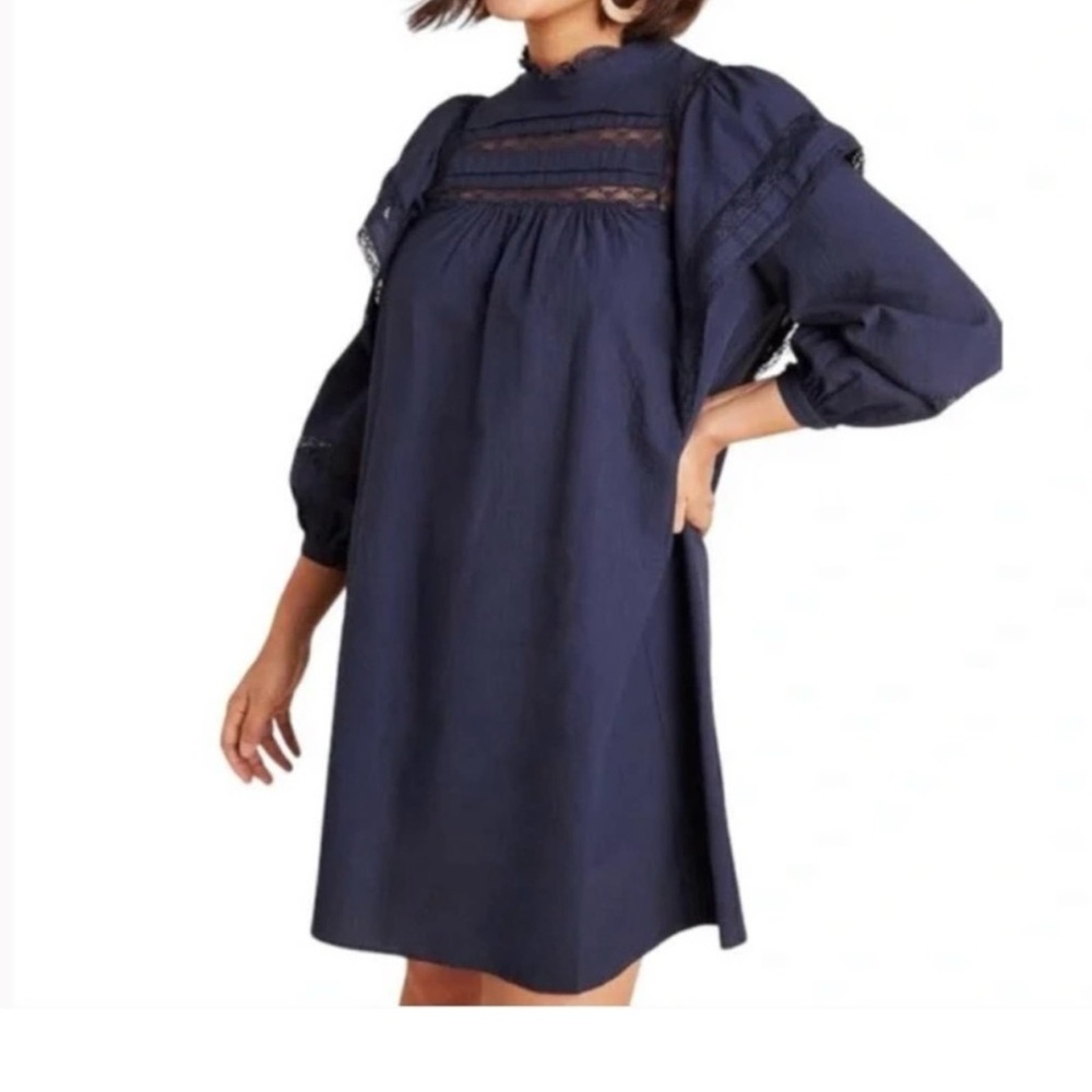 Maeve Anthropologie Fleetwood Navy Blue Tunic Dress size 14